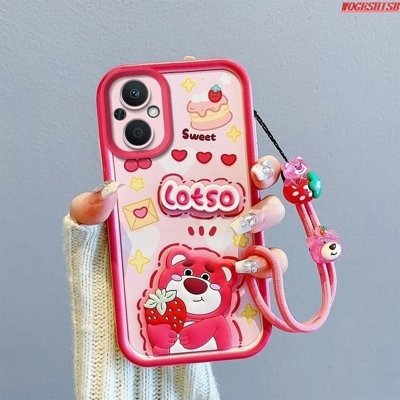 Kuromi 3D Cartoon Hand Strap Phone Case For Oppo A79 A78 A77 A77S A76 A74 A73 A72 A98 A96 A95 A94 A92 A83 Cute Toy Rope Cover