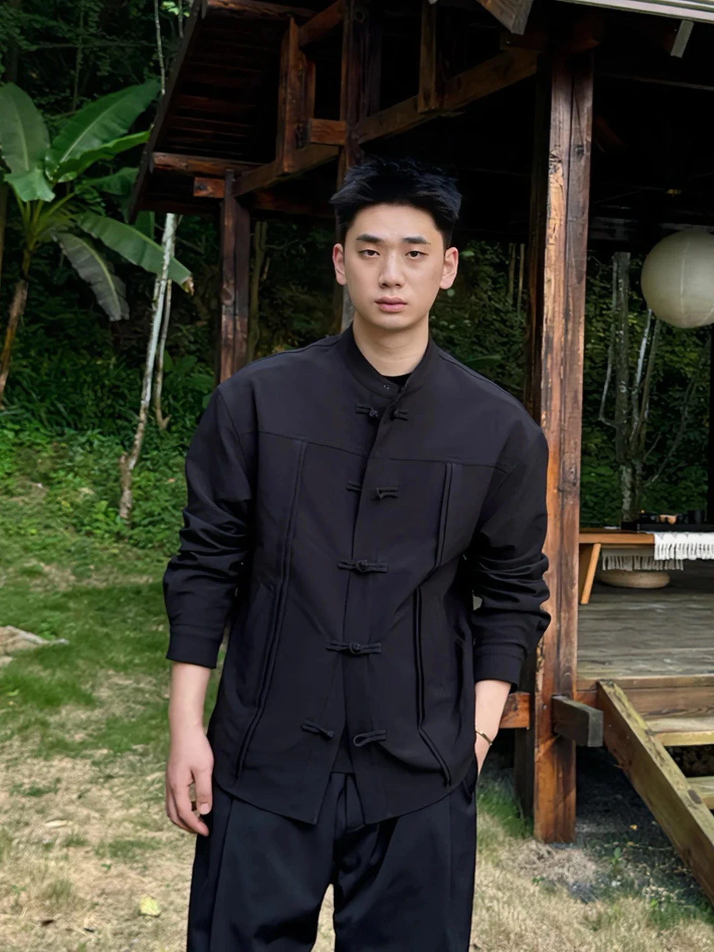 

Новый китайский мужской льняной костюм-шаньцзянь с воротником-стойкой для свадьбы, высококачественный повседневный деловой костюм в стиле Чжунганьтан