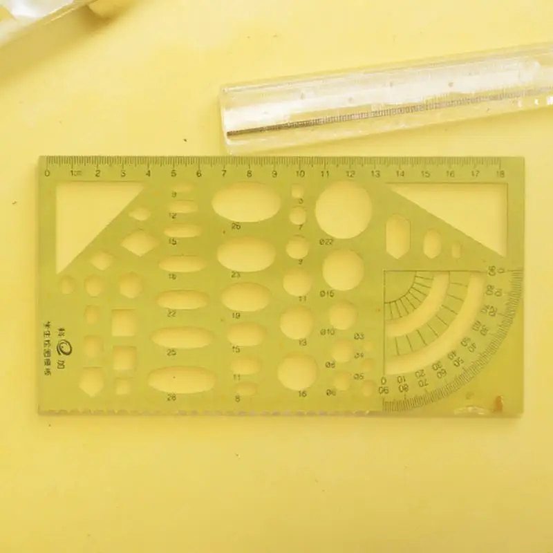 1 مجموعة 1 مجموعة قوالب الرسم مسطرة قياس دائرة بلاستيكية شفافة للمدرسة مكتب الفن مشروع أداة صياغة الهندسة