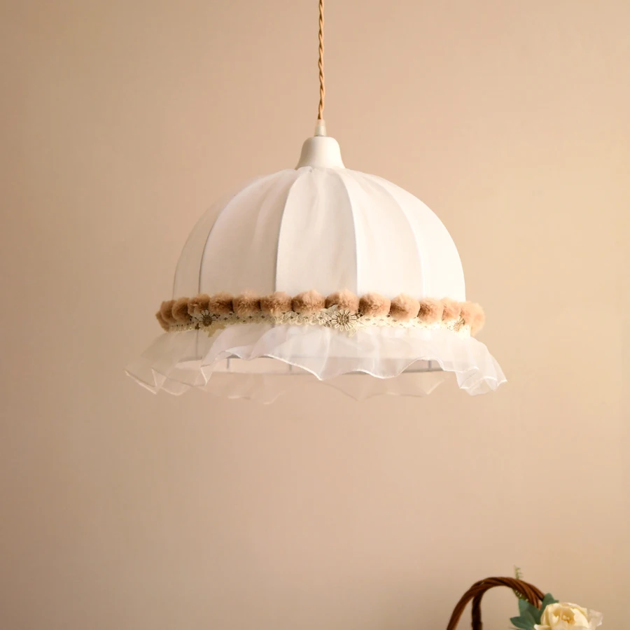 Pure White Lace Chandelier Retro Girl Bedroom Children Princess Room Fabric Pumpkin Lantern Interior Decoration Lamp