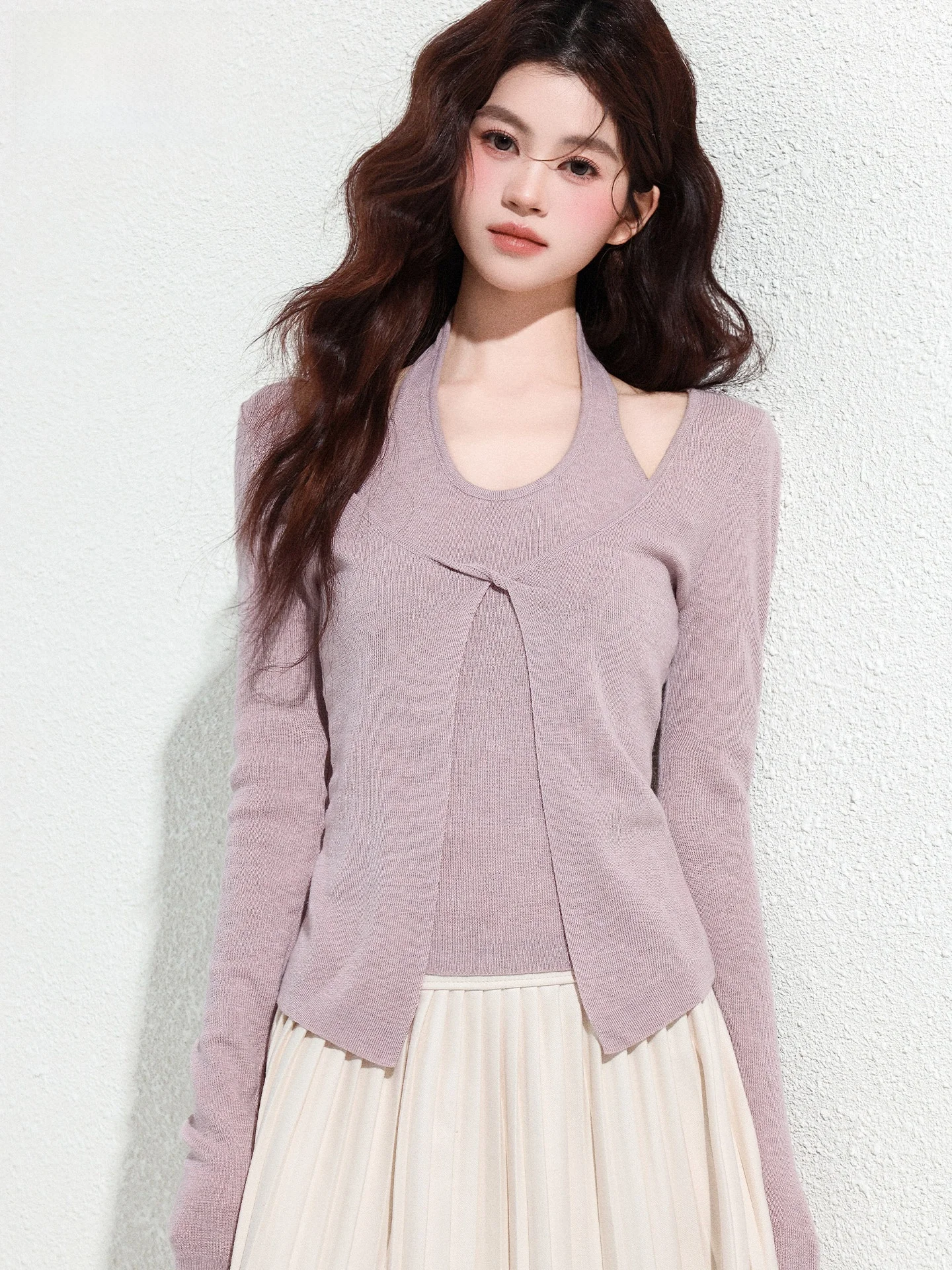 

Pink Knitted Neckline Women's Slim Fit Innerwear Top V-Neck Long Sleeve Casual Style Spring New Design Fashion Sensation