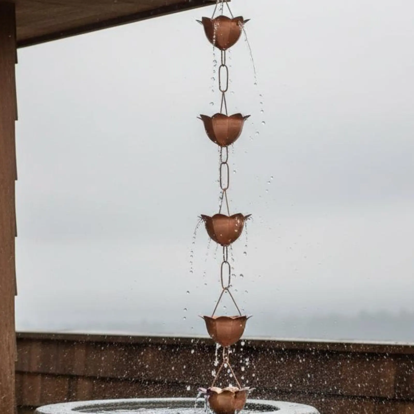 Japanese Design Rain Chain Cascading Waterfall Effect Copper Gutter Chain Garden Decor Easy Installation Adjustable Length