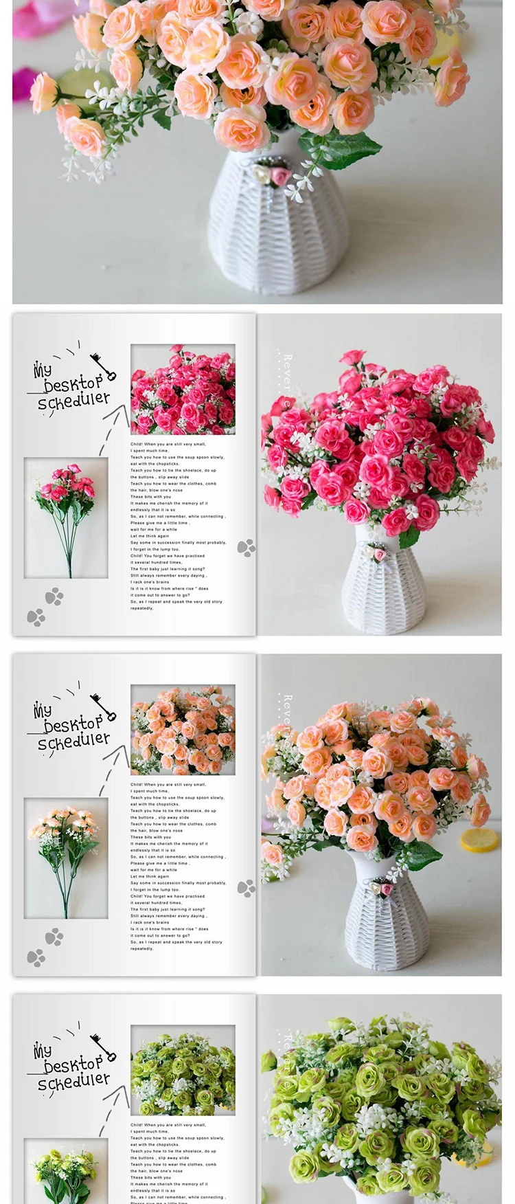 15 Mini-Rosensträuße Künstliche Blumen Hochzeitsdekoration Wohnzimmer Schreibtisch Weihnachtsdekoration Zubehör – Detail 3