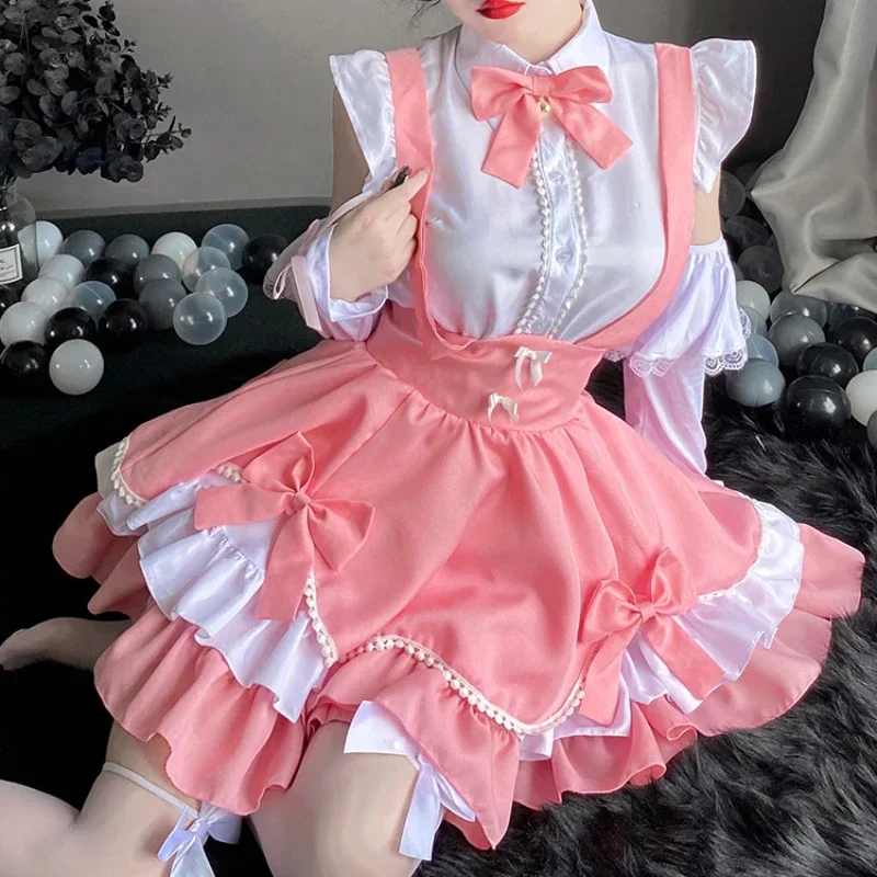 Sweet Pink Lolita Dress Japanese Kawaii School Girl Maid Cosplay Costumes Lolita Bunny Role Play Halloween Waitress Uniform 2024