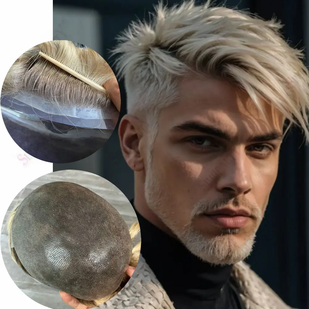

4T613 Ombre Micro PU Toupee Men 0.06-0.08MM Thin Skin Men's Replacement System100% Natural Human Hair Wig Male Hair Prosthesis