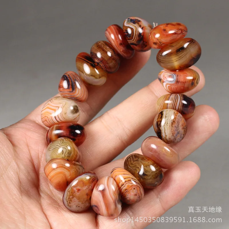 Brazil Sardonyx Agate Fine Grinding Exquisite Pattern Rough Stone Stripe with Shape Bracelet