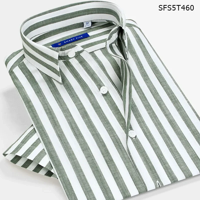 

Smart Five 100% хлопок, мужская рубашка в полоску с коротким рукавом, облегающее платье, мужские рубашки, брендовая импортная одежда, Camisa Masculina