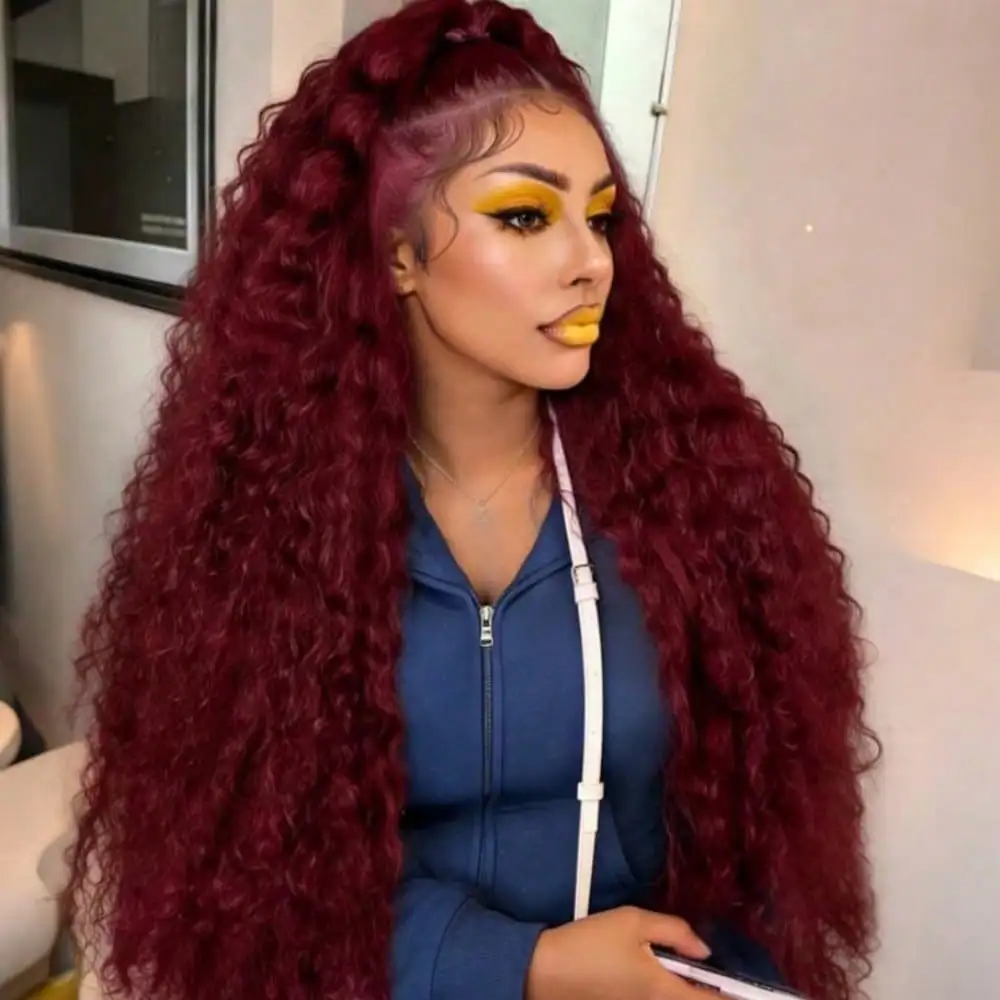 

13x4 Hd Deep Wave Lace Front Wigs Human Hair 99J Burgundy Wig Human Hair 200 Density Kinky Curly Lace Front Wigs Human Hair