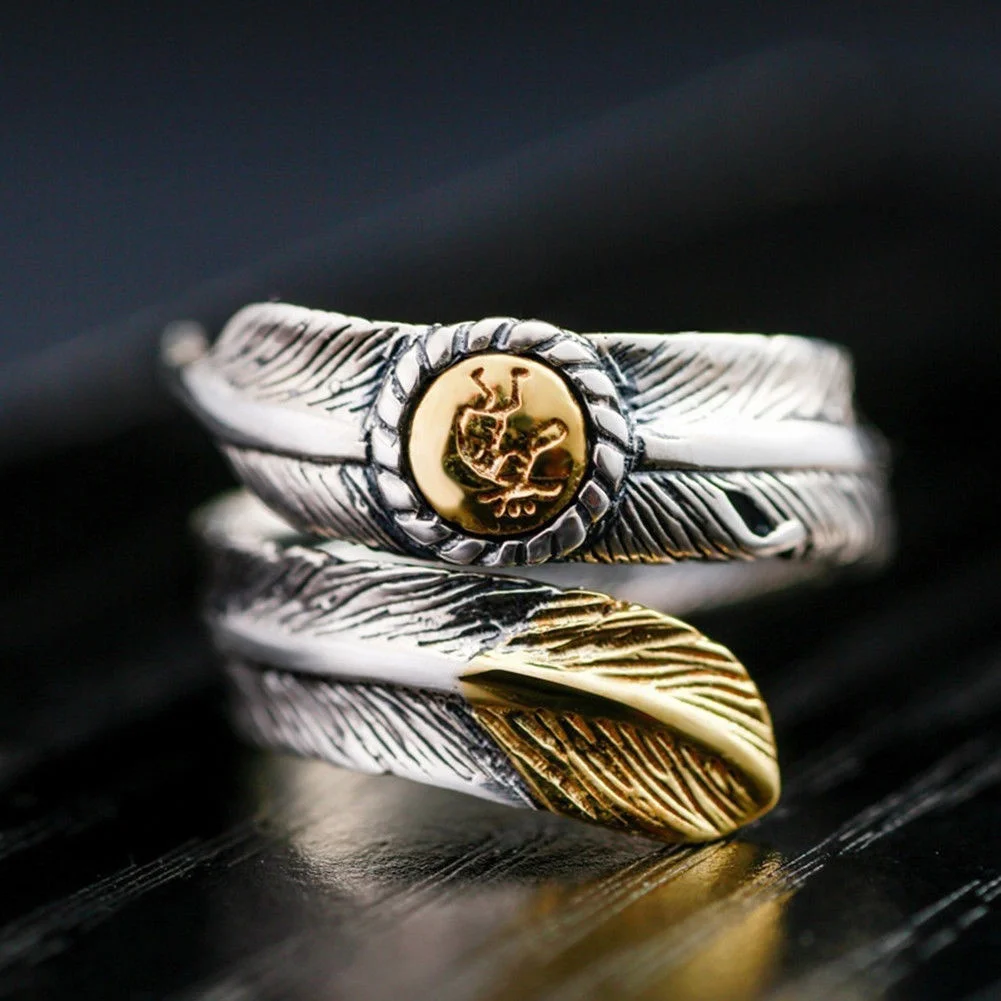 Delicate Women Mens Antique 925 Silver Plated Couple Native Pawn Indian Jewelry Navajo Signed Feather Open Band Ring