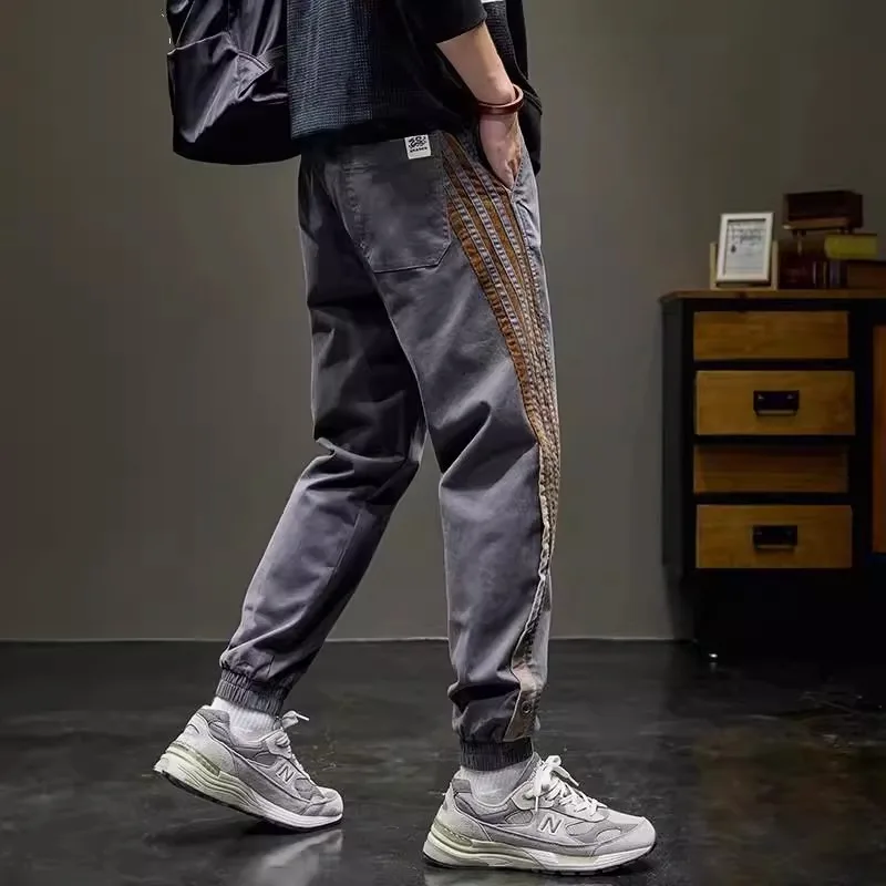 

American High-End Retro Striped Color Blo Outdoor Men's Casual Pants Spring Autumn Polyester Fiber Loose Fit Harem Sle