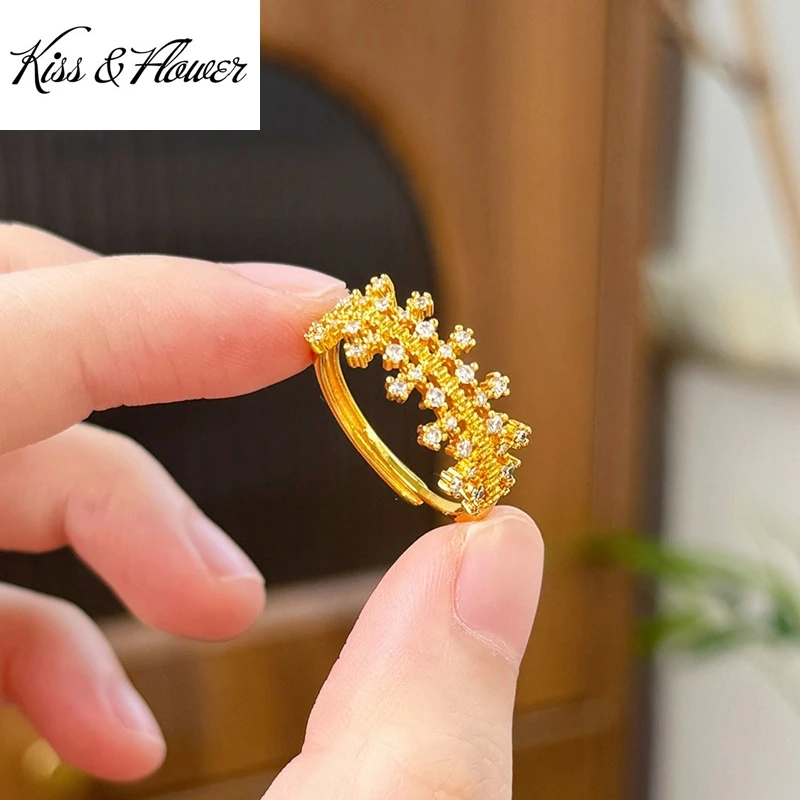 

KISS&FLOWER Gold Shiny Crown Luxury Rings For Women Wedding Party Birthday Christmas Bride Mother Girlfriend Ladies Gifts RG5246