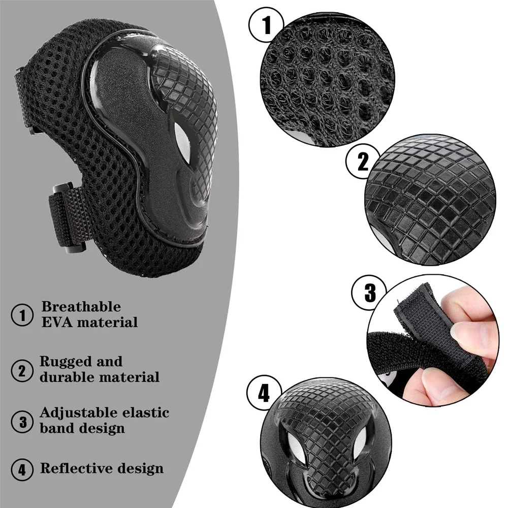 6-teiliges Kinder/Jugend Knieschoner und Ellbogenschoner Set, Schutzausrüstung für Rollschuhe, Radfahren, Skateboard, Inline-Skating, Roller – Detail 5
