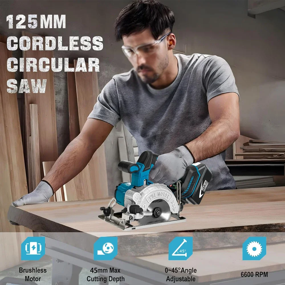 125MM Brushless Electric Circular Saw Wood Cutter Adjustable Chainsaw Wood Cutting Machine for Makita 18V Battery DIY Power Tool