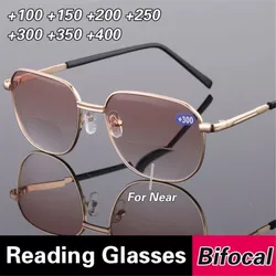 Men Reading Glasses Bifocal Glasses 2 In 1 Dual Purpose Metal Frame Women Presbyopia Glasses Retro Glasses for Men