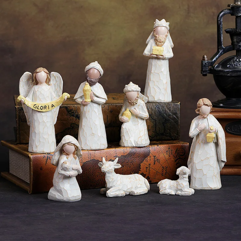 

Imitation wood carving Jesus birth manger combination scene decoration indoor Christmas gift decoration wholesale