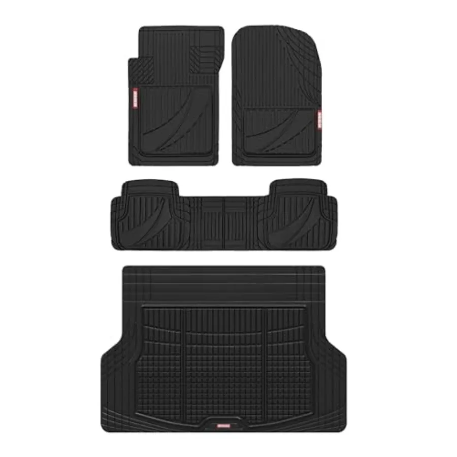 

FlexTough Advanced Heavy Duty Black Rubber Car Floor Mats Cargo Liner for SUV Car Full Set - Universal Trim to Fit All Weather