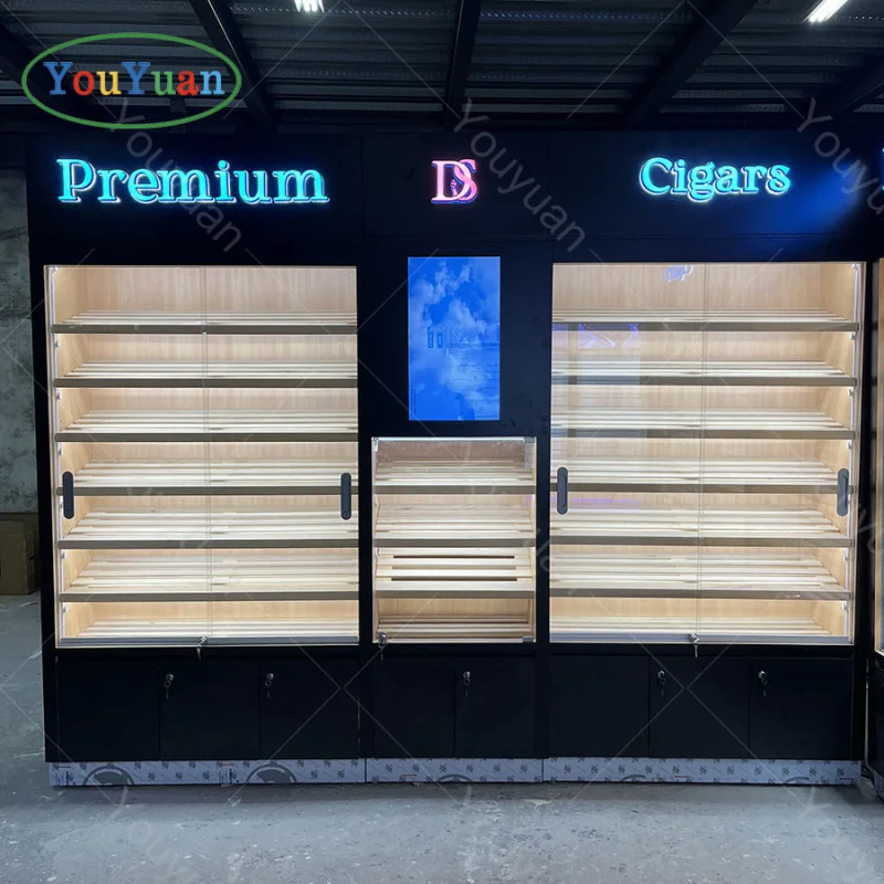 (Personalizzato) elegante espositore per sigari commerciale Humidor per sigari in legno di cedro spagnolo con schermo di visualizzazione