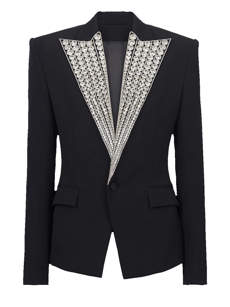 HIGH STREET Newest 2024 Fashion Designer Jacket Women's Rhinestone Diamonds Strass Beaded Sinble Button Blazer