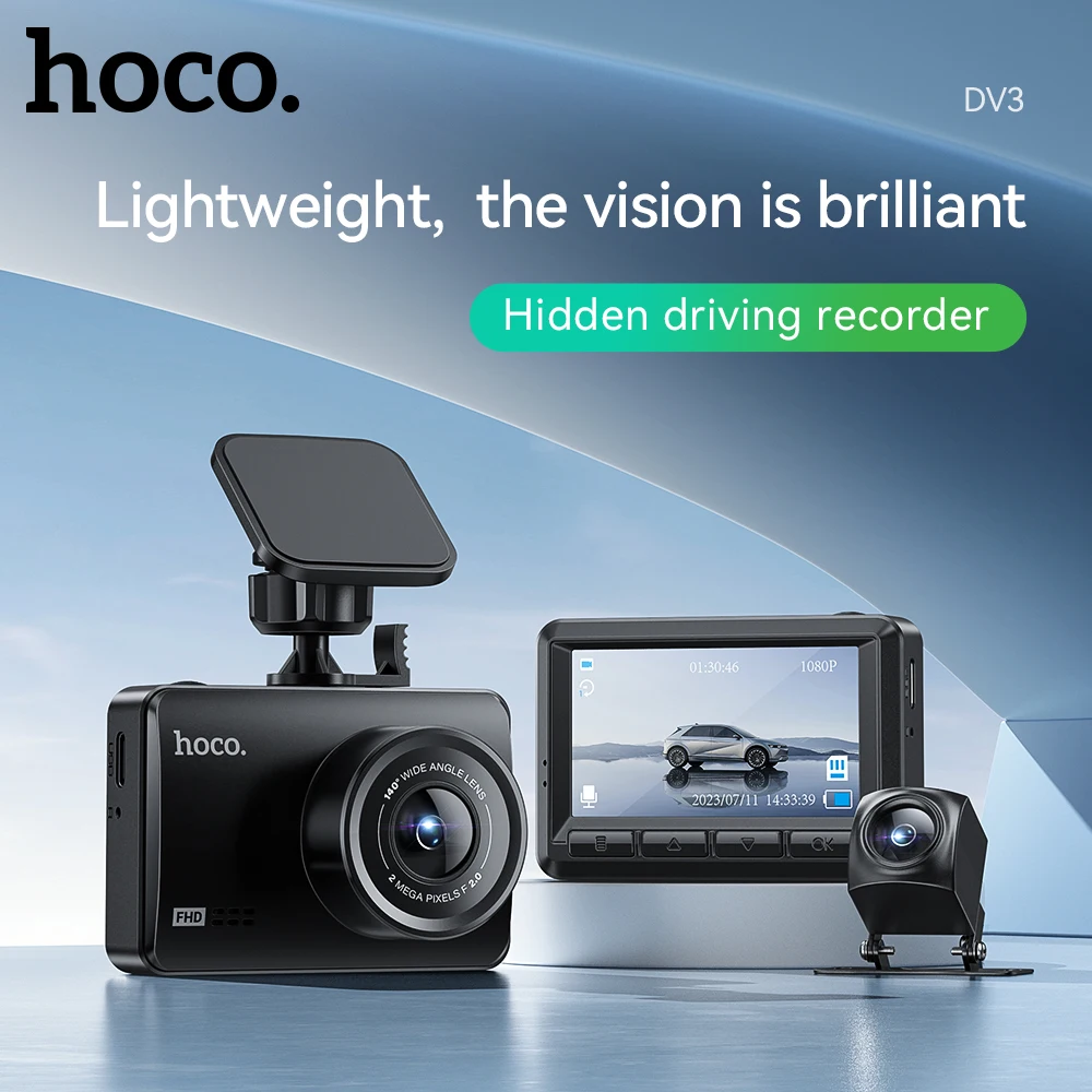 

HOCO DV3 Car Dasg Camera Hidden Driving recorder 1080P dual-channel 2.45 inch IPS HD display with LED screen 140° lens angle
