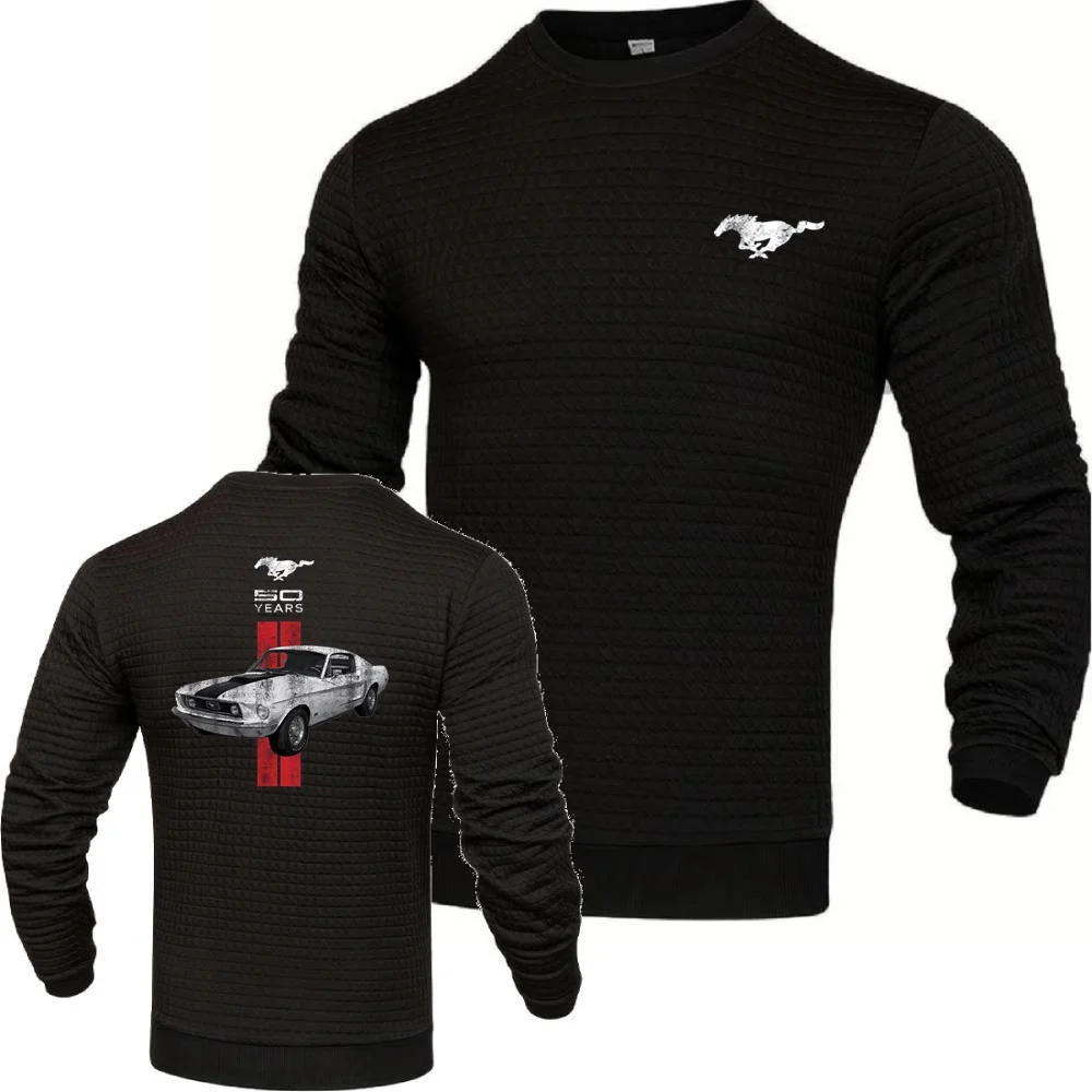 Mens Sweaters Autumn Winter Basic Knitwear 50 Years Mustang Car Print Pullover Athletic Tops Tee O-Neck Sweatshirts Youth Jersey