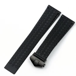 For TAG HEUER Super Carlisla Soft Silicone Tire Pattern Sports Watch Band Rubber Folding Buckle Black Waterproof Watchband 22mm