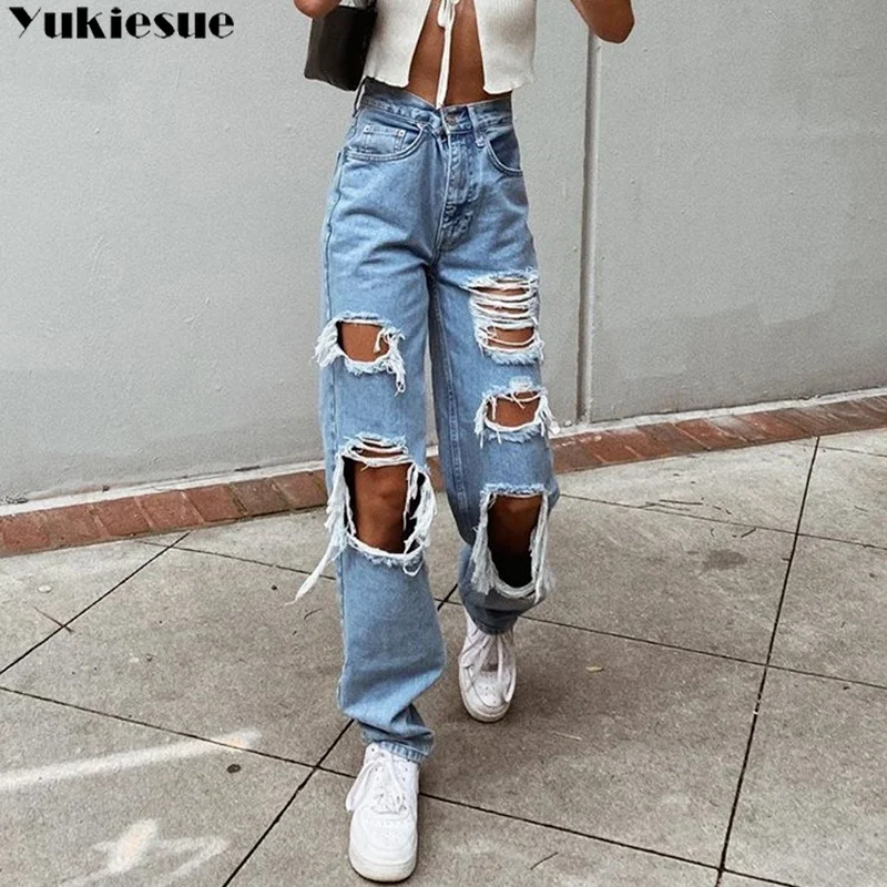 

Sexy Boyfriend Ripped Jeans woman Bagge Women Holes Destroyed Broken Pants Vintage Female Denim Trousers Distressed Designer