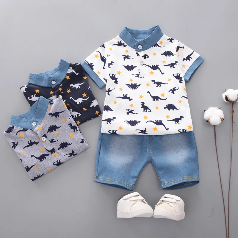 Fashion Kids Clothes Boys Sets Dinosaur Shirt Top Shorts 2PCS Cotton Summer Children Baby Cloths Casual Toddler Suit