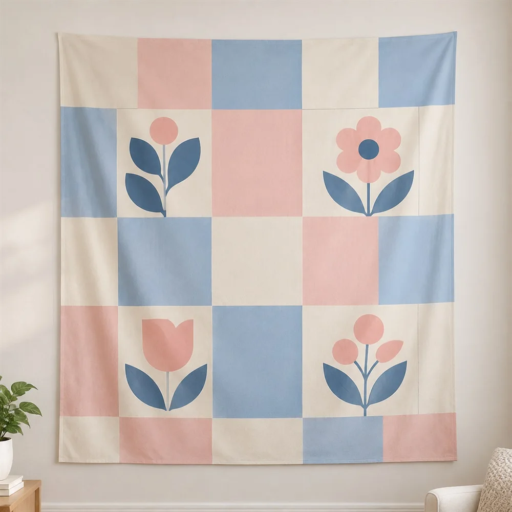 VIKAMA Grid Color Blocks Clustered Groups Tapestry Wall Hanging, Modern Wall Decor Tapestries for Living Room Bedroom Kids Room