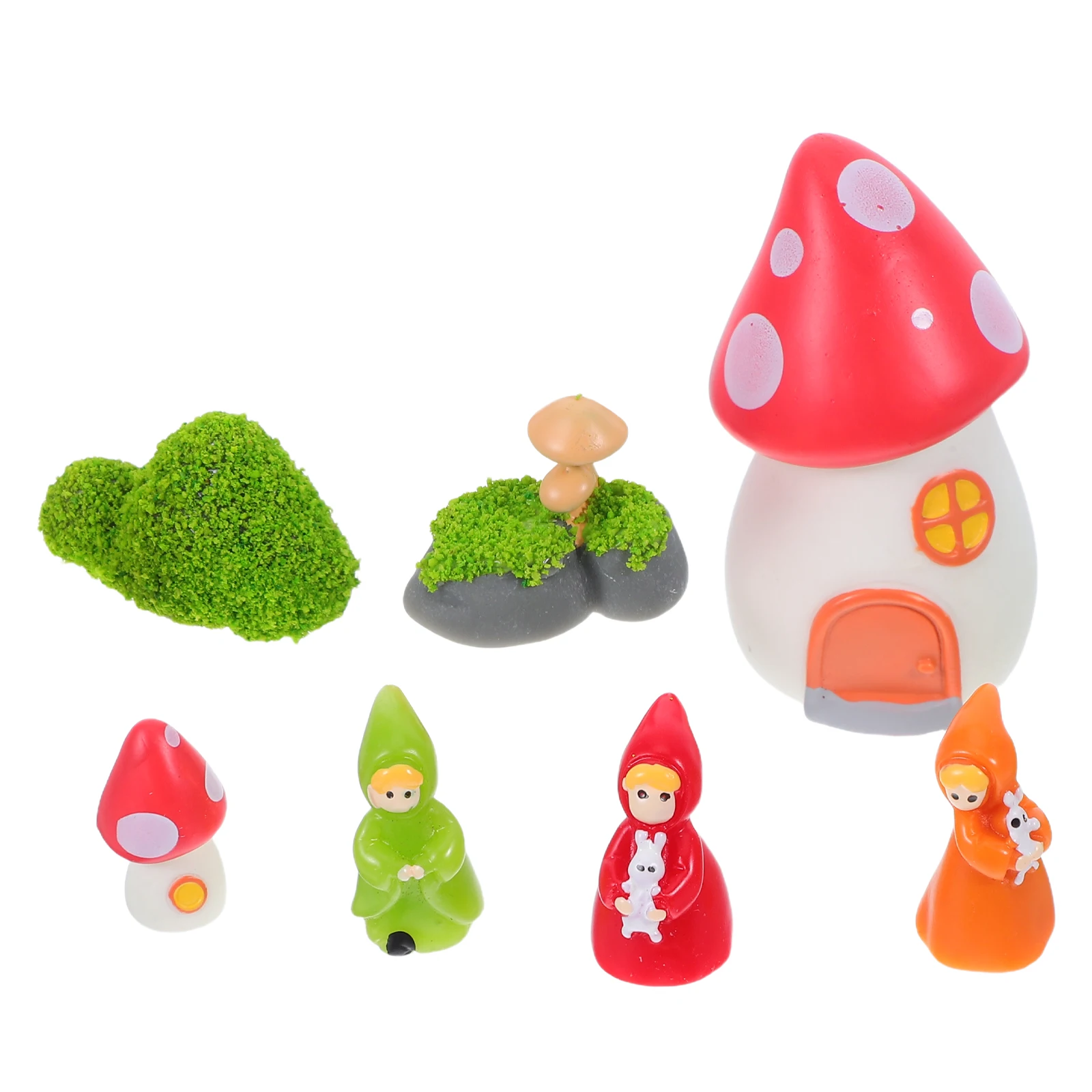 

7pcs Micro Landscape Statues Resin Mini Fairy Garden Accessories Mushroom Figurines For Indoor Outdoor Decor Terrarium