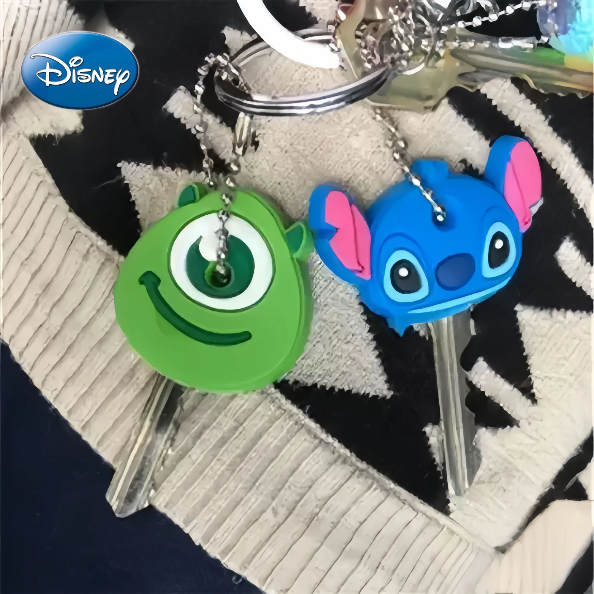 

New Anime Disney Key Cover Caps Cartoon Lilo & Stitch Three-dimensional Ilicone Ornament Keychain Pendant Kawaii Kids Toys Gift