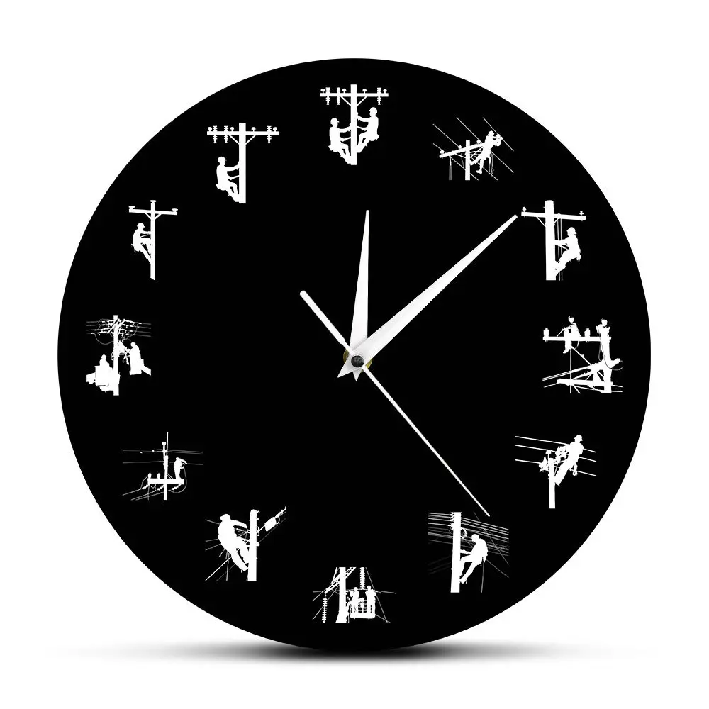 Linemen Climbing Pole Restoring Power Silhouette Wall Clock Lineman Skull Decorative Clock Retired Journeyman Skull Lovers Gift