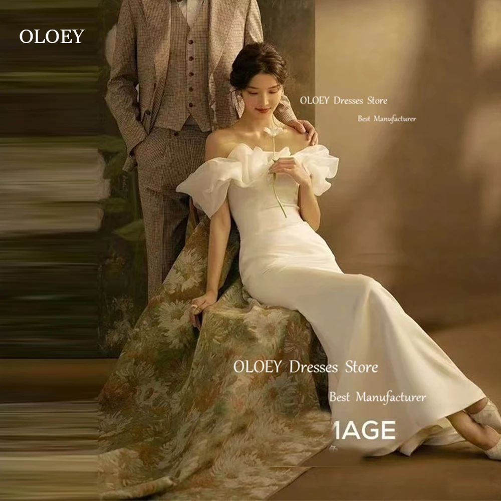 

OLOEY Elegant Mermaid Korea Wedding Dresses Photo shoot Organza Sleeves Ankle Length Bridal Gowns Formal Party Dress