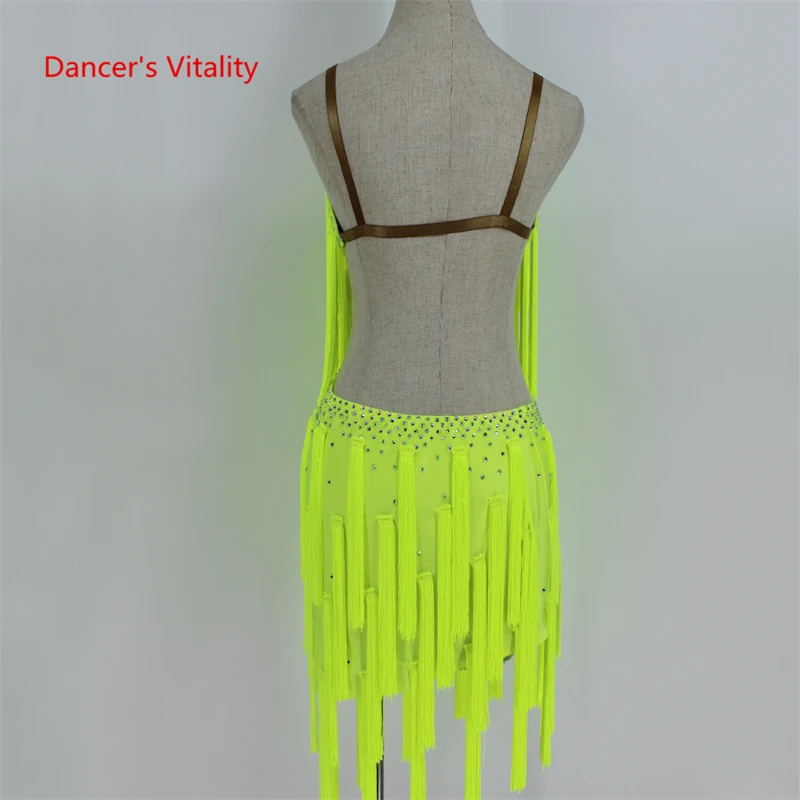 Adult Latin Dance Performance Dress for Women Latin Fringe Dresses Customzied Rumba Chacha Dance Competition Outfit