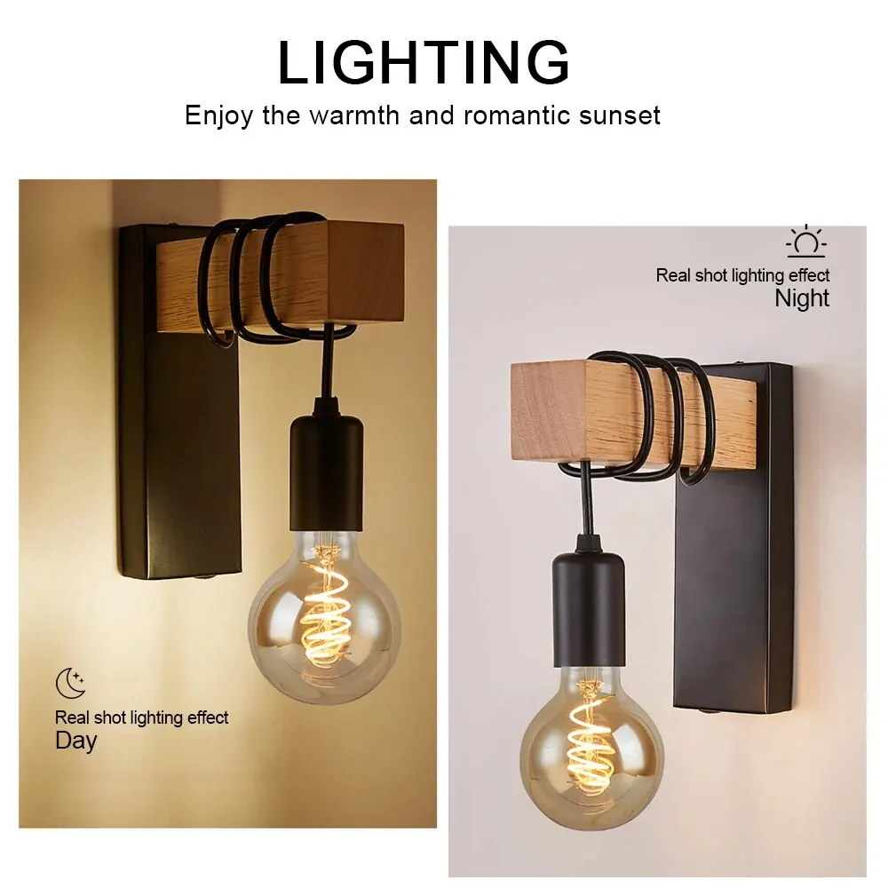 Retro Wood LED Wall Lamp E27 220V 110V Industrial Night Loft Light Fixtures Live Room Bedside Lamp Decor for Bathroom Restaurant