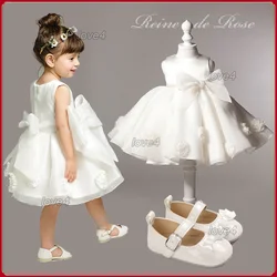 Baby Girls White Tutu Dress Infant Toddler Fluffy Tulle Ballet Tutus with Bowknot Newborn Birthday Party Banquet Costume Dress