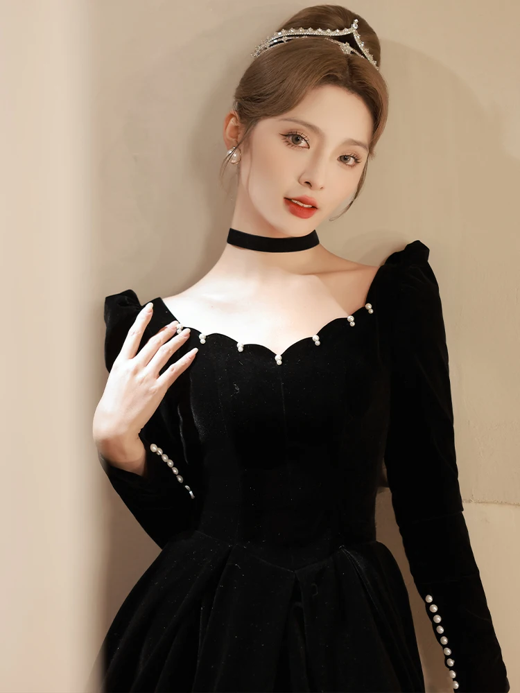 

Ele Bla Velvet Evening Dr Women's New 2025 Faionable Luxury mat High-End Sensation Year End Par Dr