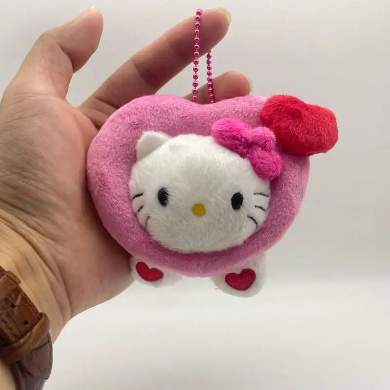 Kawaii Hello Kitty peluche portachiavi Sanrio Cartoon Anime cuore peluche ciondolo farcito giocattoli decorazione cerniera ragazza regali di festa