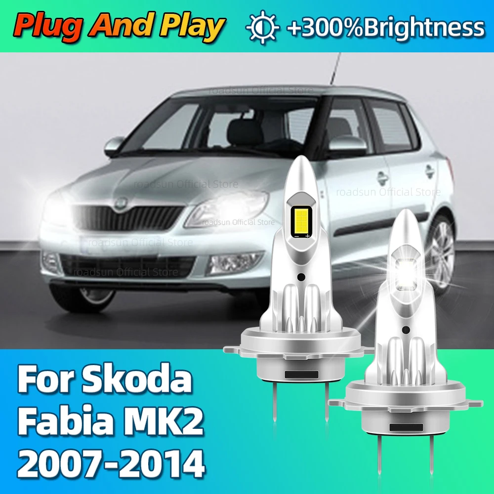 6000K Super Bright 2Pcs 30000Lm H7 LED Lamps Bezprzewodowy reflektor samochodowy do Skody Fabia MK2 2007 2008 2009 2010 2011 2012 2013 2014