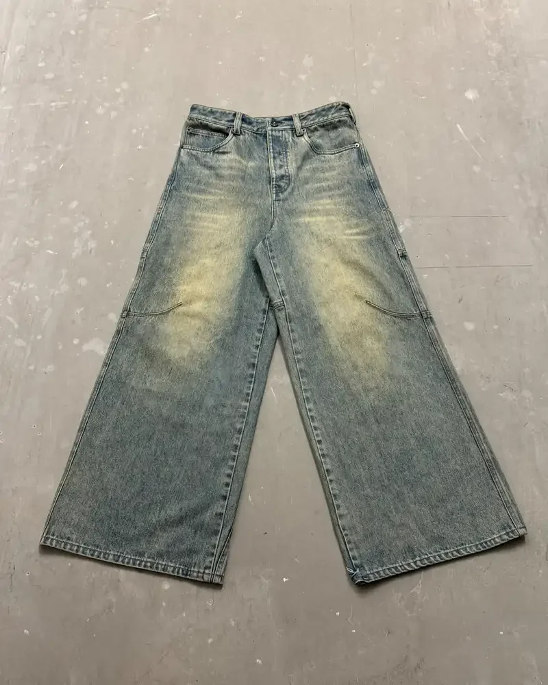 Jeans bordado solto retrô na moda, Harajuku, calça casual de perna larga, streetwear americano de hip-hop, unissex, novo, Y2K, 2024