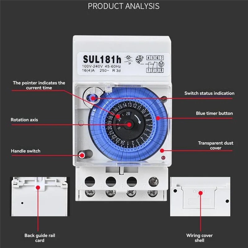 GEYA Sul181h 24 Hour Programmable Mechanical Timer Switch Din Rail Time Switch 110V-240V With Battery-AAAE