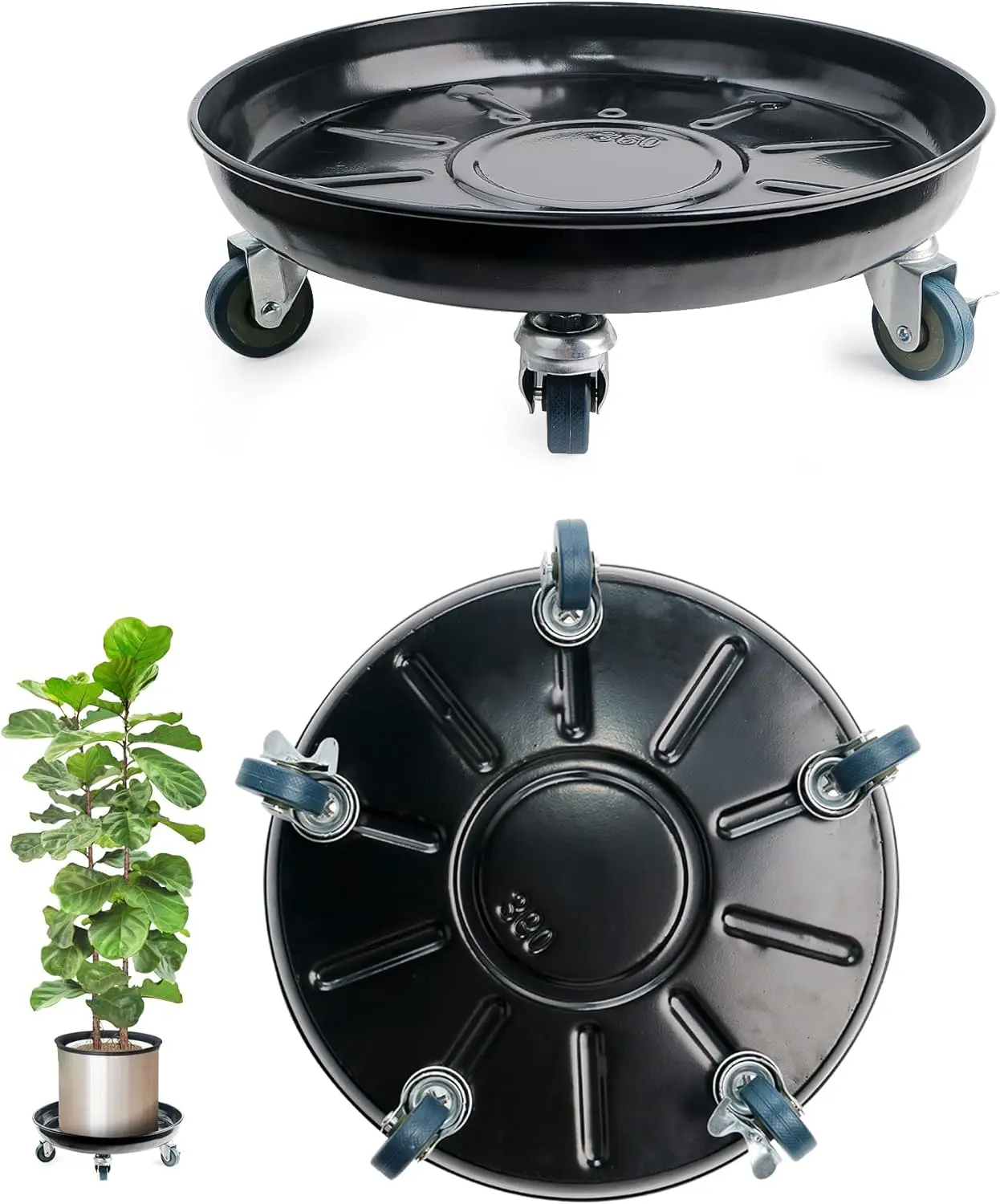 

Усиленная тележка для растений на колесах, 360° ° Колесики с фиксатором, металлическая тележка с защитой от ржавчины для использования в помещении/на улице, черная, 3 шт.