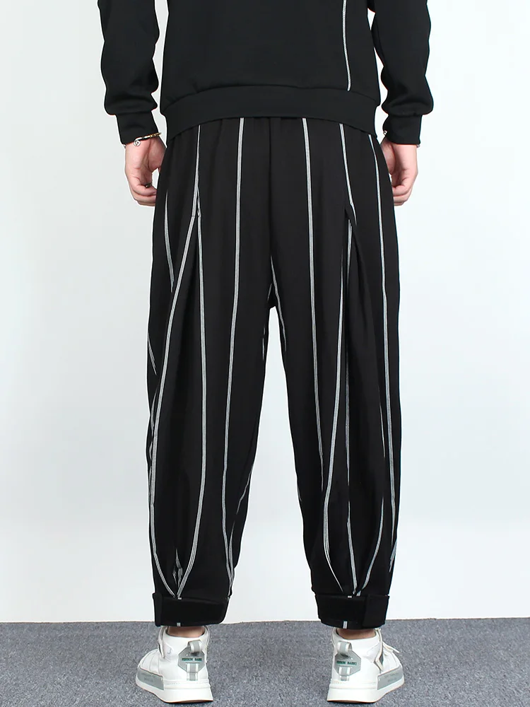 

Dark Loose Bunched Feet Haren Pants Autumn Winter Men Trend Yamamoto Style Small Feet Striped Casual Pants