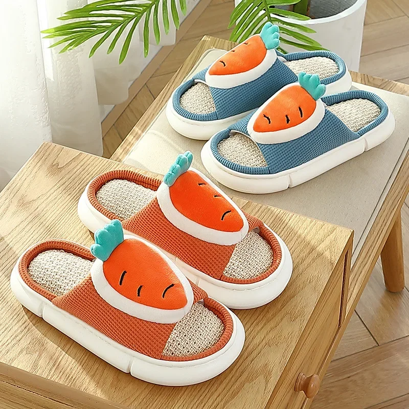 Bedroom Cute Cartoon Carrot Women Hemp Slippers Spring Summer Breathable Ladies Flax Slides Floor Couples Shoes