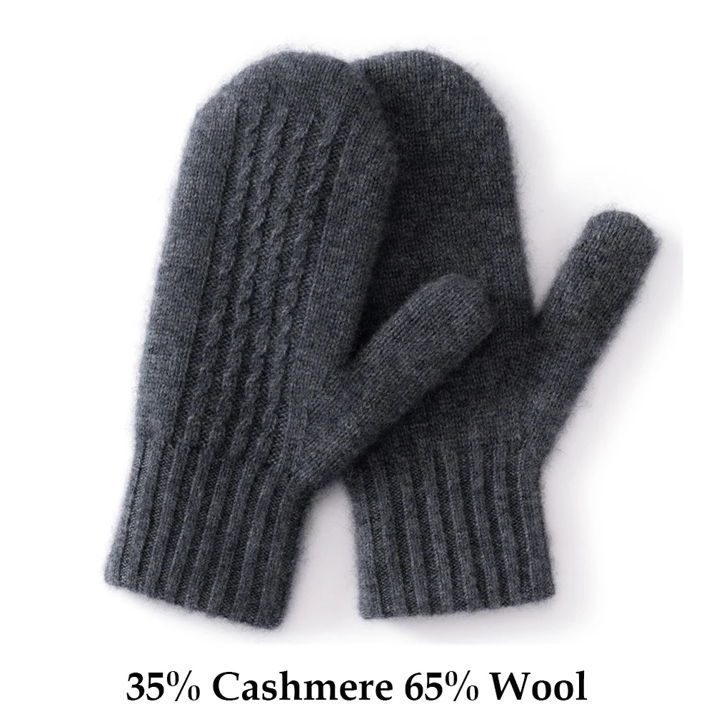 Double-Layer Cashmere Thicken Mittens Women Winter Full Finger Knitted Wool Gloves Children Boys Girl Cycling Luxury Mittens