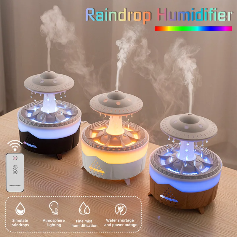 UFO Shaped Rain Cloud Humidifier,Water Drip Raindrop Air Humidifier,With Remote,7 Color Night Light Diffuser,Home Bedroom Decor