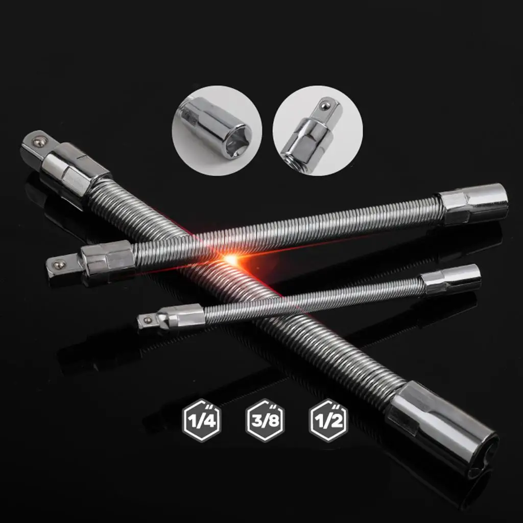 Bendable Extension Bar Set Carbon Steel Socket Wrench Drive Shaft 24.5cm for Ratchet Wrench Adapter