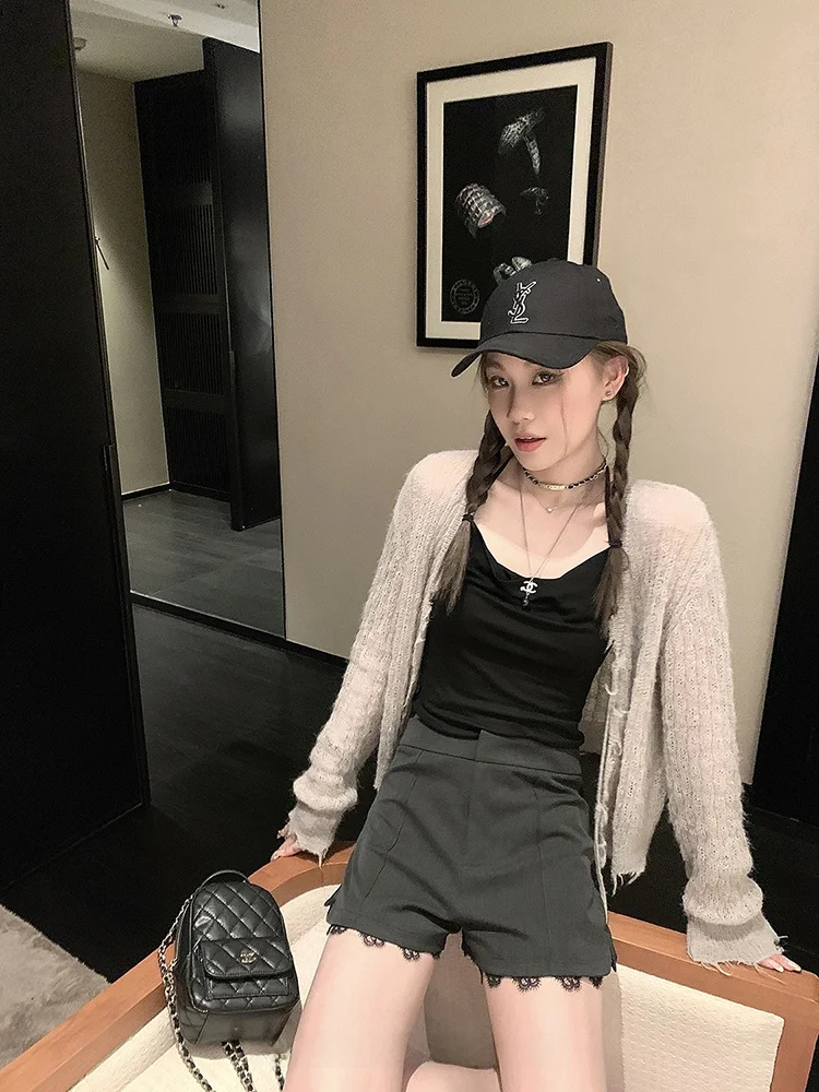 

Женские премиум-брюки с высокой талией, А-силуэт, кружевные, повседневные, для офиса, из смесового полиэстера и хлопка, укороченные, летние, модные