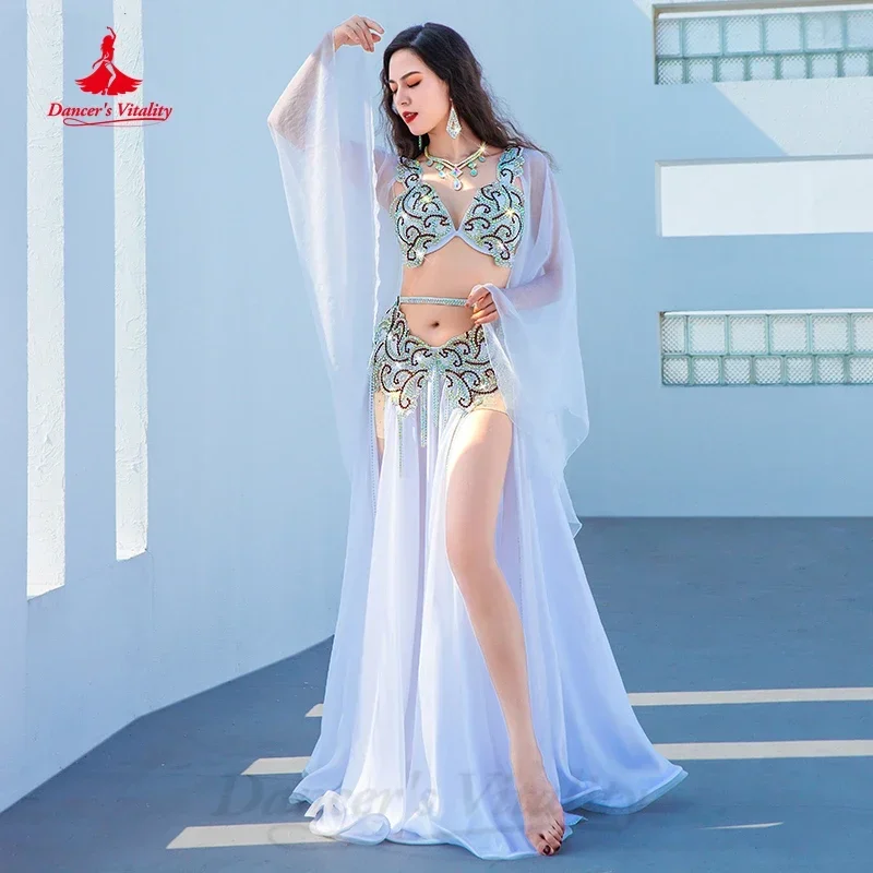 Belly Dance Costume Suit Women Senior Stones Bra+Satin Long Skirt 2pcs Customsized Oriental Performance Suit Bellydance Outfit