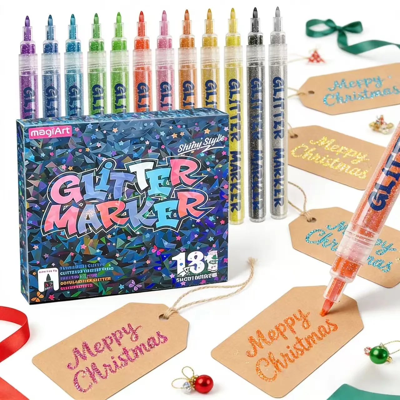 12-36 Colors Glitter Highlighter Markers set Shiny Fine Tip Acrylic Paint Pens Glitter Pens for Art Crafts, Wood, Rock Painting
