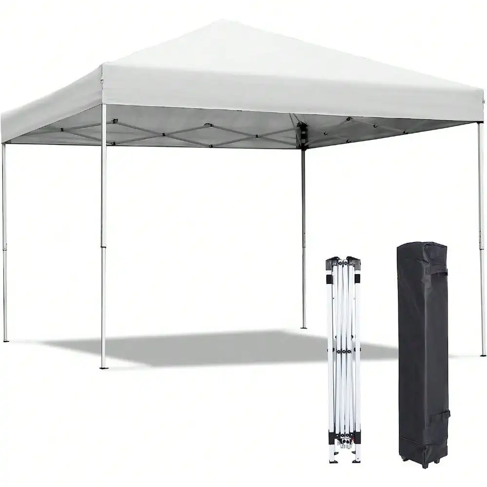 

10 x 10FT Pop Up Canopy Tent Adjustable Height w/ Wheeled Bag Ropes Waterproof
